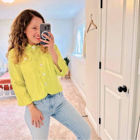 Ruby Rd Petite Lime Green Shell Cropped Jacket 12P - Picture 1 of 8
